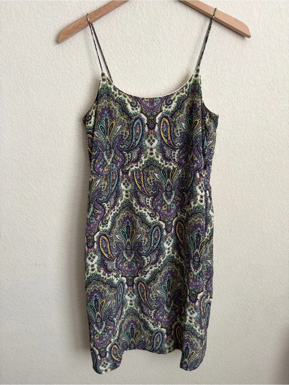 J.Crew Silk Paisley Slip Dress Purple Green Boho Spaghetti Strap Summer Cocktail